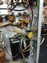 Heathkit HW-16 Novice Transceiver, chassis bottom view, detail of power transformer distribution