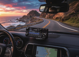IC-7110 controller mounted in a car
